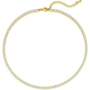 Tennis Necklace 14K Gold Plated Rhinestone Butterfly Choker Necklaces 3mm